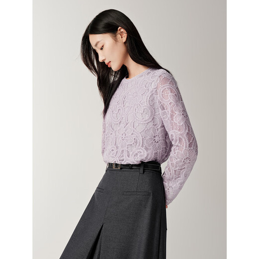 JUZUI French elegant quiet luxury style lace sequin top for women 2025 autumn new style JTFQ80103 light purple L