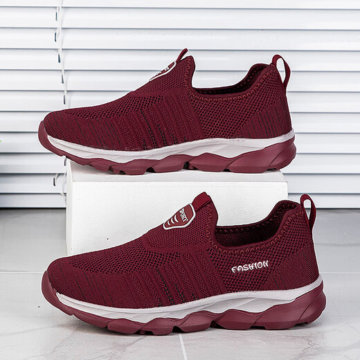 Middle-aged and elderly people's walking shoes for women breathable and comfortable non-slip elderly shoes soft and skin-friendly flying mesh travel hiking shoes XE-9928 light gray 36
