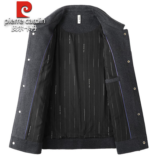 Pierre Cardin Plus Size Men's Woolen Jacket Men's Autumn and Winter Fat Lapel Woolen Jacket Men's Large Size Woolen Coat Black 8XL