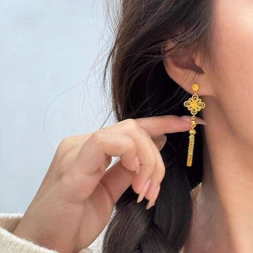 UHFQ Old Phoenix New Chinese Style Chinese Knot Tassel Long Style National Style Exquisite Earrings Z2-Golden Chinese Knot Tassel Earrings