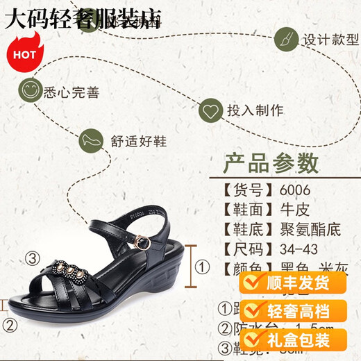 SATCHI轻奢夏季女款皮鞋女士凉鞋新款鱼嘴鞋配裙子坡跟一字带女鞋妈妈鞋 驼色轻便舒适 35