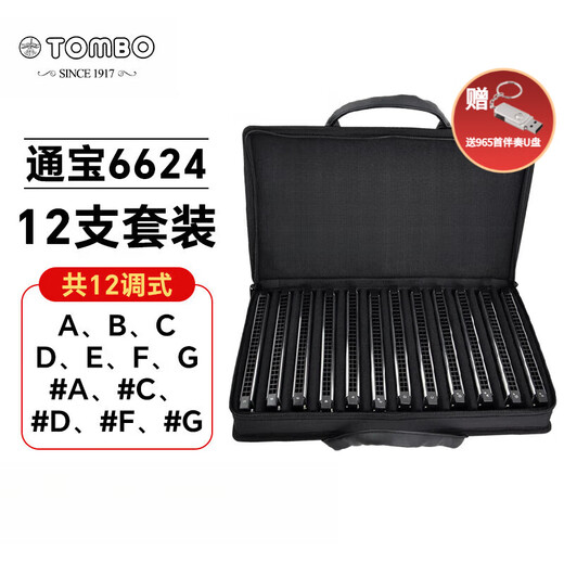 Tongbao Tombo Harmonica Set 24 Hole Polyphon 12 Réglage Set 8 Réglage Set 21 Trou Trou Twelve Set Performance Professional Performance Adult 6624 Classic Polyphon [12 Réglage Set + Bag] (Envoyer un disque U)
