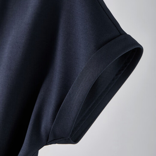 Shangdubi Lap folding sleeves V-neck temperament dress for women in summer cross belt contrasting color buckle A-line skirt slim midi skirt