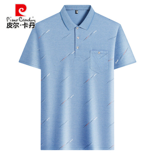 皮尔卡丹（pierre cardin）中年男士翻领短袖t恤爸爸装夏季薄款polo.衫中老年冰丝半袖男老人 冰丝-9923 蓝色 真口袋 L 50/170