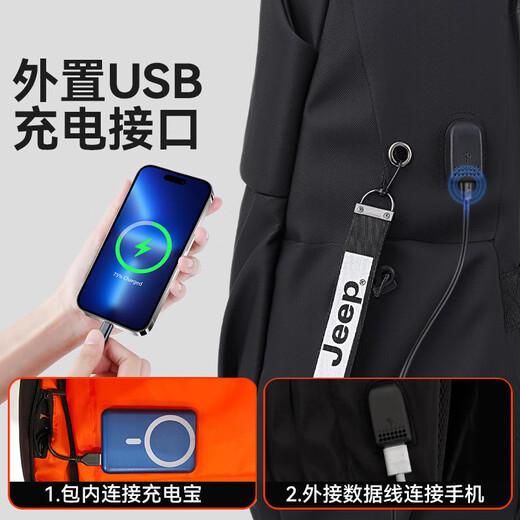 Jeep Backpack Rucksack Herrengeschäft für große Kapazitäten Pendler Computertasche Reisen Tasche Freizeit High-Value College Student Schoolbag Schwarz