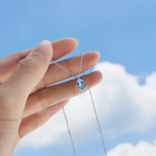 Fat Donglai's same style blue topaz, free certificate, 925 silver crystal water drop necklace for women, sky blue pendant, water drop necklace, silver + topaz
