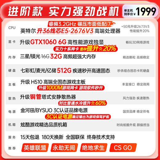 Cool i7 Liter 18 Core 64G Speicher 4060 Gaming Computer Desktop Desktop Computer Host Independent Display Full Set zusammengebautes Computer Complete Home Office Advanced 36 Wire Core/GTX1060 Bearbeiten und Rendering