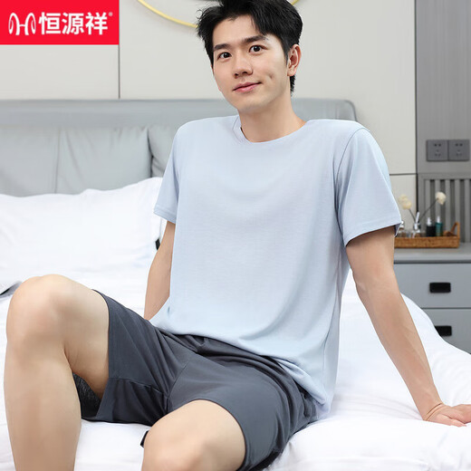 恒源祥男士睡衣夏季棉质短袖套装中青年加肥加大码宽松薄款半袖家居服男 9930【H系列男短袖短裤套装】 L 【100-125斤】