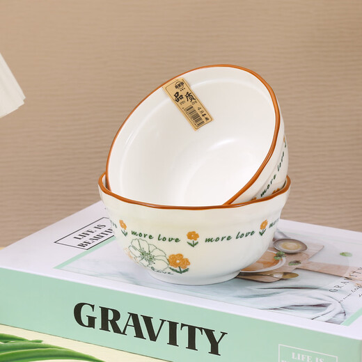 Household underglaze color ceramic pastoral style modern style simple line flower 4.8 inch bowl/7 inch plate tableware set simple line flower 7 inch plate 1 pack