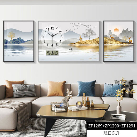 Zeichnen der Stadt moderne einfache Wohnzimmerdekoration mit Uhr Atmosphärische Fulu Landschaft Sofa Hintergrund Wandtriptychon Wanduhr ZP1283 + ZP1284 + ZP1285 MIDER 70*50 cm + links und rechts