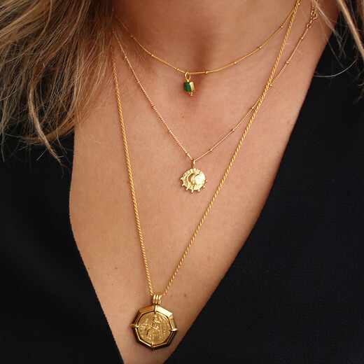 YIBIYMissoma Malachite Clavicle Chain Classic Retro Simple Small Gold Bead Pendant Clavicle Chain Necklace Women Gold