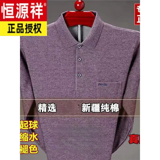 恒源祥春秋新品纯棉长袖T恤男翻领保罗衫中老年人宽松真口袋爸爸装t恤衫 9902蓝色 M 165建议90-120斤
