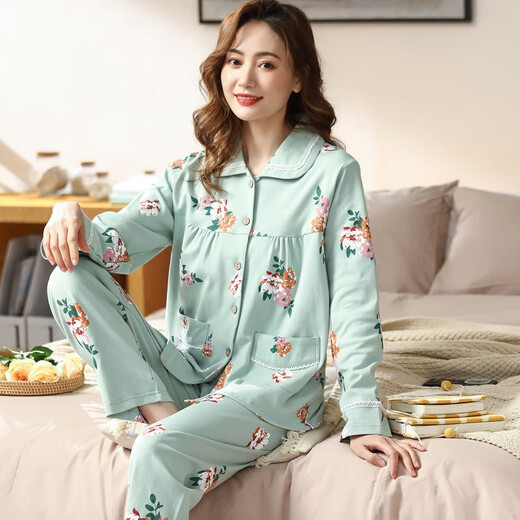 Pyjamas Fenten pour les femmes en 2024 Nouveaux vêtements de maison minces de printemps et d'automne à manches longues à manches longues à manches longues de grande taille de cardigan de grande taille Couleur abricot 9923 m de taille recommandée 80-100 Jin [Jin est égal à 0,5 kg]