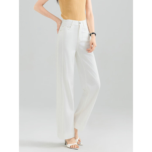 Mengshuya white tinsel three-proof straight jeans for women 2025 summer thin high waist slimming soft skin-friendly versatile trousers