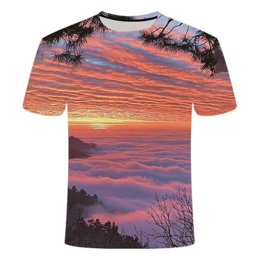 Il Jiagong Sunrise 3D T-shirt imprimé 2025 Nouvelle série Fashion Fashion Teenager Décolletery Clain à manches courtes TTW1423 S pour le poids 80-90Jin [Jin est égal à 0,5 kg]