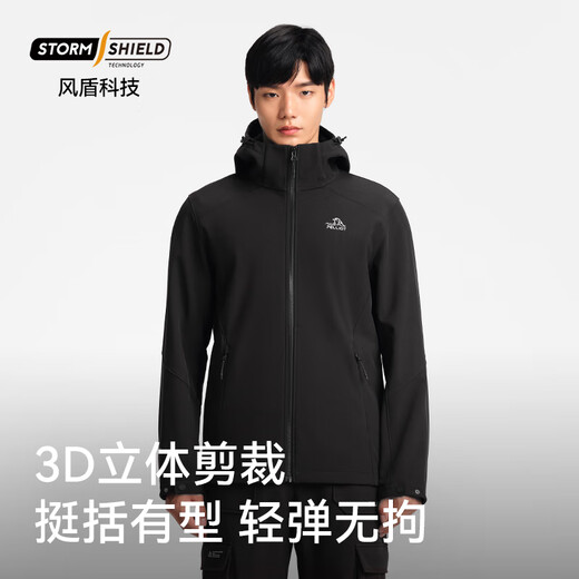 Pelliot Wind Shield Outdoor Soft Shell Women's Windproof Warm Jacket Men's Casual Fleece Mountaineering Jacket 11230601 Black Men's L