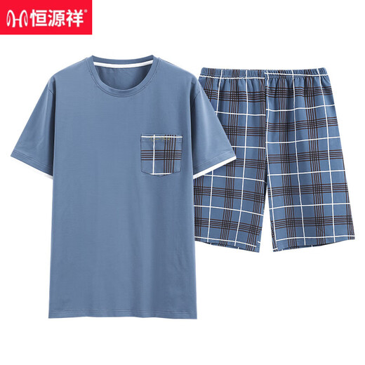 Hengyuanxiang pyjamas Men's Summer Cotton Pure Coton Coton à manches courtes Le style décontracté d'âge moyen peut être porté à l'extérieur avec un ensemble de vêtements maison de grande taille Z679 L