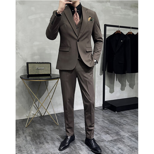 
CEO Yageor 2025 Spring Haute Clothing Suit Men's Official Sex Business Professional Forum British Dress Set Dark Gray#(Suit + Vest + Trousers) XL