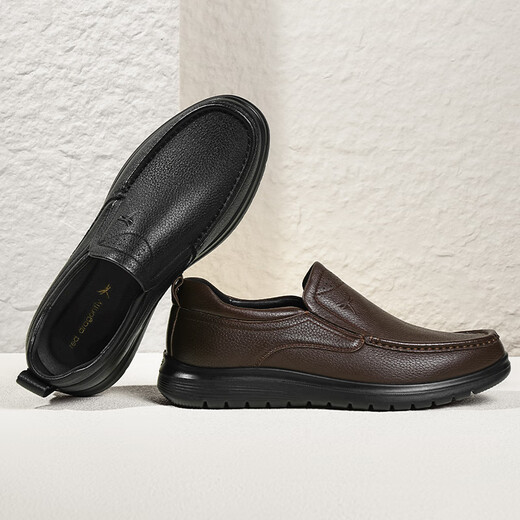 Red Dragonfly genuine leather men's business leather shoes soft sole slip-on casual leather shoes comfortable dad shoes WTA25095 black 40