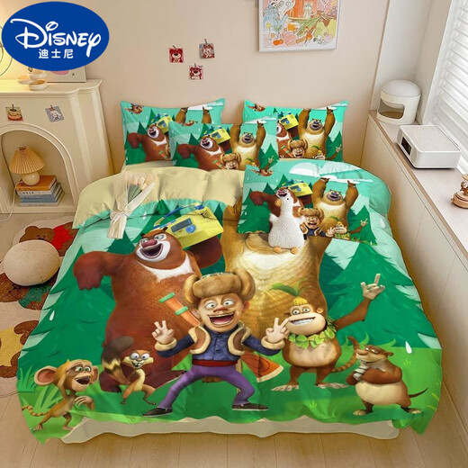 迪士尼（Disney）全棉卡通可爱熊出没儿童男孩女孩三件套件套学生宿舍四件套可定制 3892V 床单款 1.5床（被套150*200）四件套