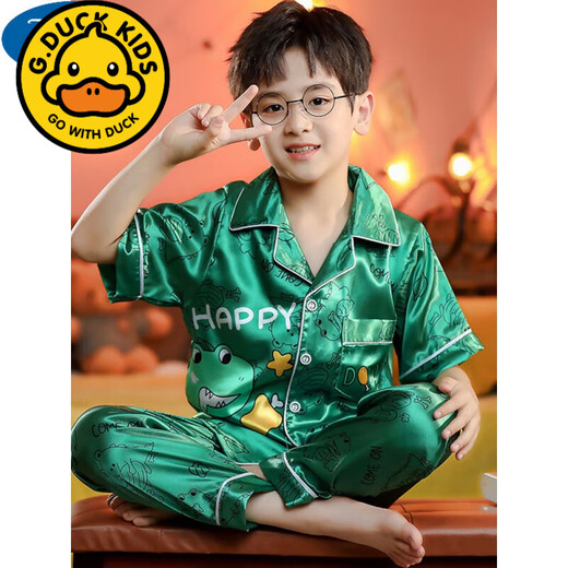 G. DUCKKIDS冰丝男童睡衣夏季短袖长裤薄款丝绸儿童家居服中大童卡通亲子套装 HX-1105#绿史努比 M码【建议身高150-160CM】