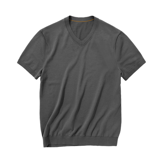 Mr. Bu Bu Bu V-neck Solid Color Knitted Short Sleeve 2025 Spring and Summer New Skin-friendly Cool T-shirt Men's AF12119 Piano Black L __175