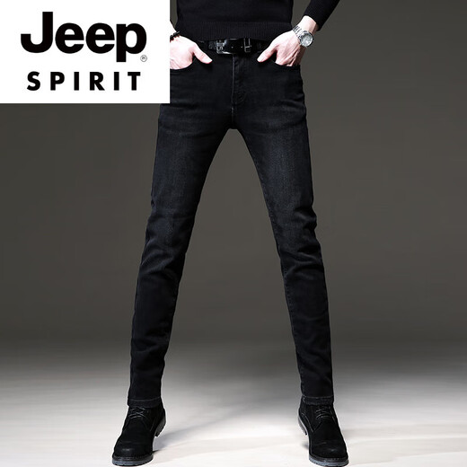 
JEEP SPIRIT summer trend European black high-end jeans men Korean style small feet pants trendy brand stretch men casual trousers 1048 black regular 28