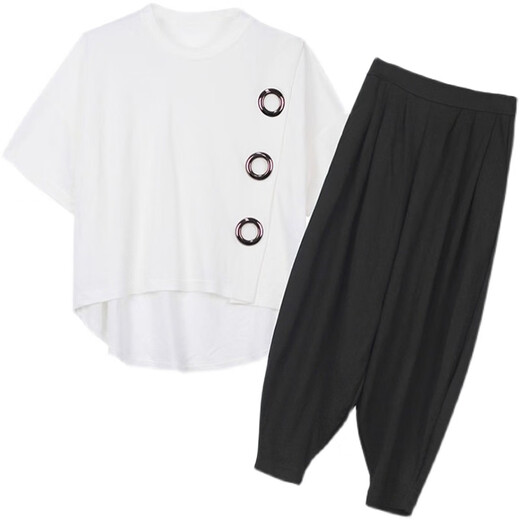 
Vienosqin Shopping Mall same large size women's fat mm harem pants suit 2025 spring and summer new style fashionable slimming and sporty rest Black 9928> M Recommended 80-100>