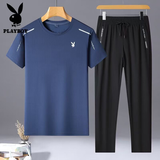 Playboy (Playboy) kurzärmeliger Anzug Herren Sommer Dünner Ice Seidenanzug Herren-Kurzärmel-Hosen Zweiteiler zweiköpfiger Set Casual Atemable Toting-Übung 9901 Black M Empfohlen 80-100jin [Jin entspricht 0,5 kg]
