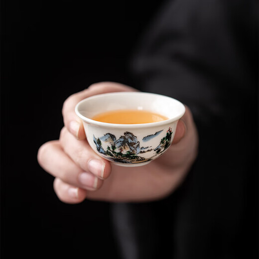 Sancai Gaiwan Kungfu Tea Set Blue and White Ceramic Home Tea Maker Complete Set Office Simple Tea Cup 10 Jade Porcelain-Blue and White Peony-Gaiwan Six Cups