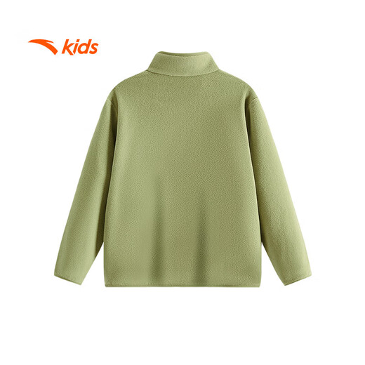 ANTA Children's Sports Sweatshirt for Boys and Girls 2025 Spring and Autumn New Stand Collar Pullover Polar Fleece Warm Long Sleeve T-Shirt Smoke Green 160 cm