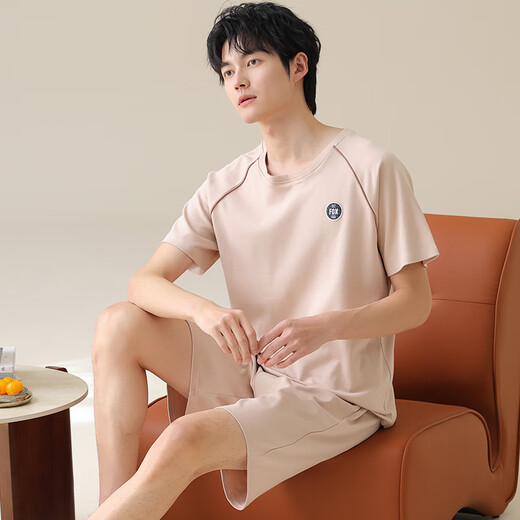 
SEPTWOLVES short sleeves cotton pajamas men's Korean style loose simple casual young and middle-aged home clothes can be worn outside summer OMM-13601 L men