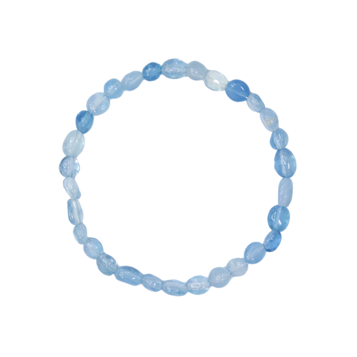 YIBIY natural conformable aquamarine raw stone bracelet irregular sky blue crystal bracelet niche design gift for best friends, sea blue, bead diameter about 4mm, 14cm