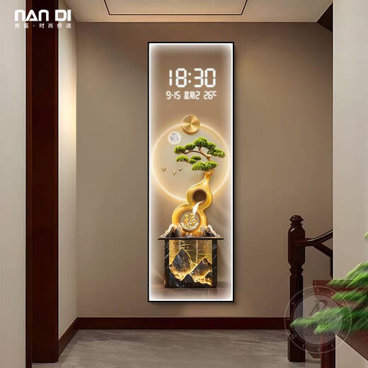 Yonghuan porch decoration painting gourd for money tree electronic screen clock mural slender strip living room aisle hanging painting BY3527 vertical 50*150cm gold frame brushed aluminum