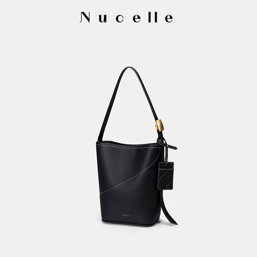 纽芝兰（NUCELLE）NU纽芝兰美拉德包包年春时尚设计师通勤单肩斜挎包软皮水桶包 玄墨黑