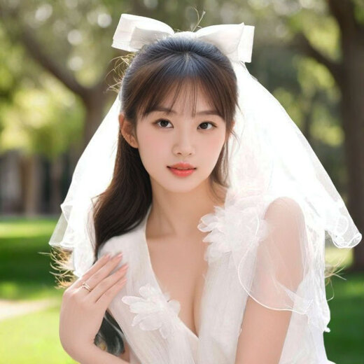 Jingli Jingda Bailu same style high-end fluffy gauze bridal veil female super fairy certificate registration photo bow bow proposal headdress white veil hairpin style
