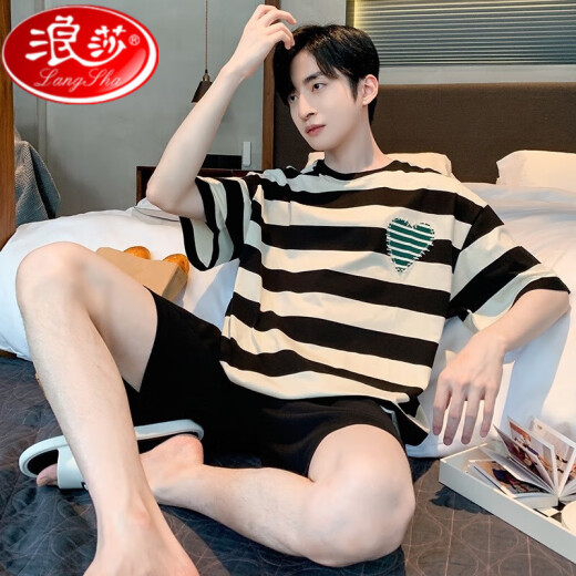 Langsha Pyon Pyjamas Pyjamas Men's Summer Summer à manches courtes à manches minces Full Summer Large Taille Ensemble de vêtements de maison D1990 (A679) 2XL (recommandé 155-175jin [Jin est égal à 0,5 kg]))