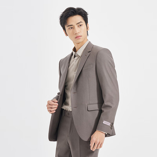 Lilang Youth Business Men's Wear 92.5% Sheep Wool Suit Men's Easy-Care Retro Suit Two-piece Set Brown (1SA) 175A