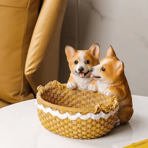 Ornamentos de almacenamiento de la llave de entrada de perro creativo de Hongjian colocados en la puerta de entrada del escritorio Decoración del escritorio de la calzado NUEVA CORGIA DE REGALO DOBLE CORGI (14069A)
