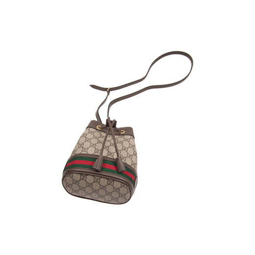 古驰（GUCCI）Ophidia 复古老花Logo条纹织带抽绳 帆布拼皮 水桶包斜挎单肩包 送礼套装(基础装+原盒+原装手提
