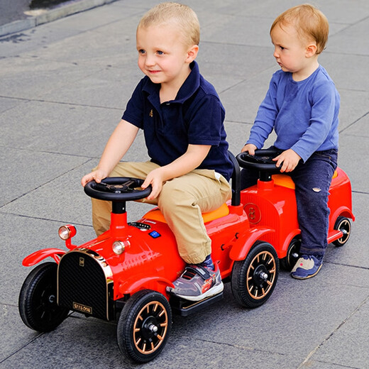 Shantoulin Village Children's Train can take electric car four-wheel remote control car boy and girl double baby adult toy baby stroller remote control 12V dual-wheel drive red locomotive + 2 cars dual-drive