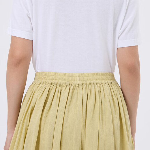 无印良品（MUJI）女式 强捻抽褶裙 长半身裙女夏季款裙子25年新品女装纯棉BE1VCC5S 黄色 M (160/66A)