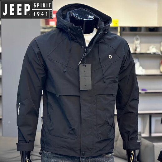 JEEP SPIRIT Jeep Autumn Hooded Jacket Men's Spring and Autumn Gray Slim Fashion Brand Youth Charge Casual New Outdoor Black M Suitable for 120-140 Jin Jin equals 0.5 kg