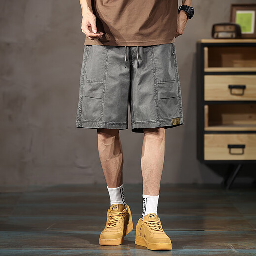 Muji com muji gleiche style Männer reine Baumwollshorts Sommer dünne lockere lockere Mid-Hose 2024 Neue Modemarke 6629 Black + 6629 Gray L.