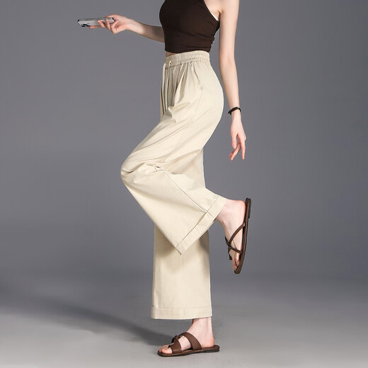 Demana [Sauerstoff schlanke Hosen] Sommerdesign Sinn geknöpfte Weitbeine und elastische Taille kleiner Körper, die lange Frauen -Freizeithosen bedecken
