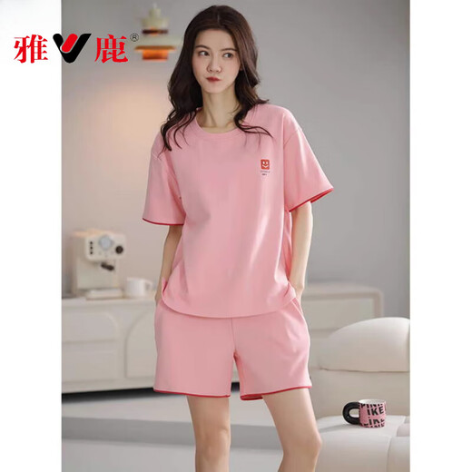雅鹿2025年新款睡衣女夏季纯棉短袖甜美休闲运动家居服套装 N1478 2XL 【建议140-160斤穿】