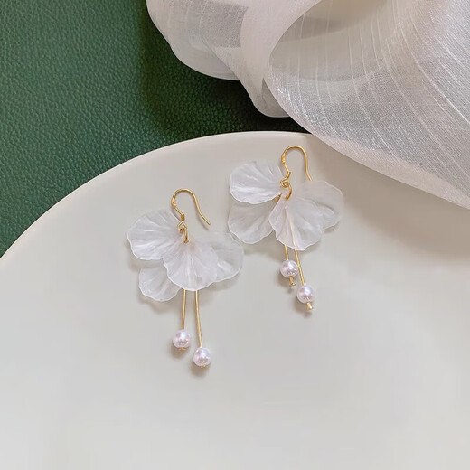 UOSU petal tassel earrings for women S925 silver needle hypoallergenic light luxury niche earrings seaside super fairy shell pearl ear hooks a pair of petal tassel earrings