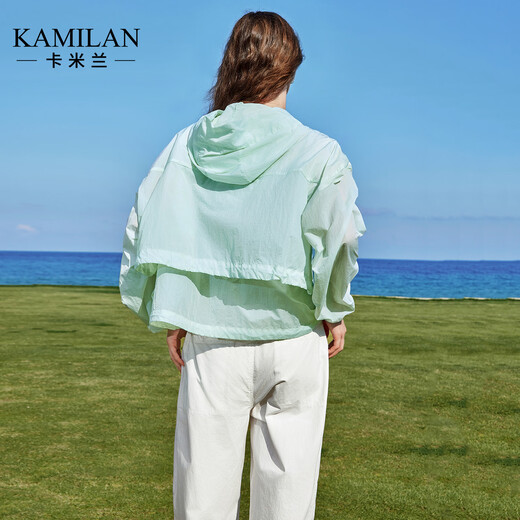 Diseño de Kamilan (Kamilan) Chaqueta con capucha falsa de dos piezas delgada 2025 Nuevo cárdigan de manga larga para mujeres Summer Light Blue s
