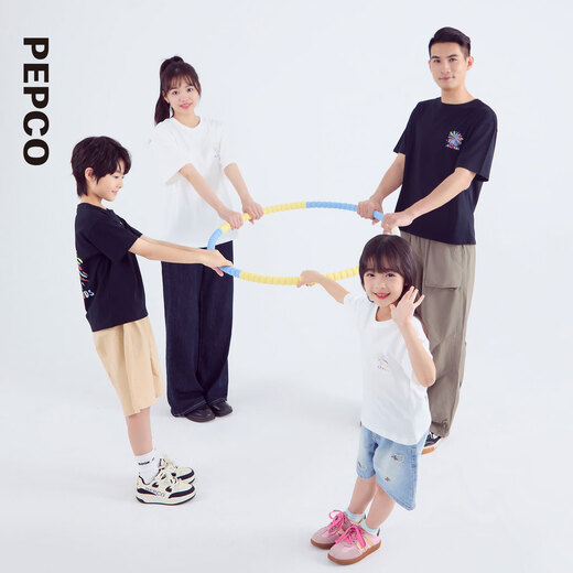 Bannière Little Pig (PEPCO) [7A Vêtements parent-enfant antibactériens] 25 Summer Breatch Controutfoux Couvre-manches peignées Coton Fireworks Match T-shirt Black 175