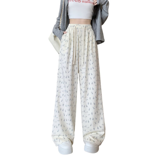 [White Blumen] Frauen lässig Wide Legs Frauen lose geradlinig 2025 Sommer Neue kleine Sporthose Aprikose Farbe L Empfohlen 115-125jin [Jin entspricht 0,5 kg]